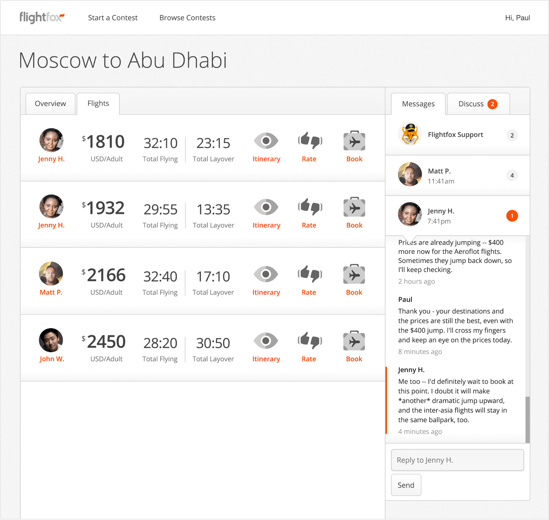 Improved interface for conversations, with new message indicators, the local time for flight experts and support chat