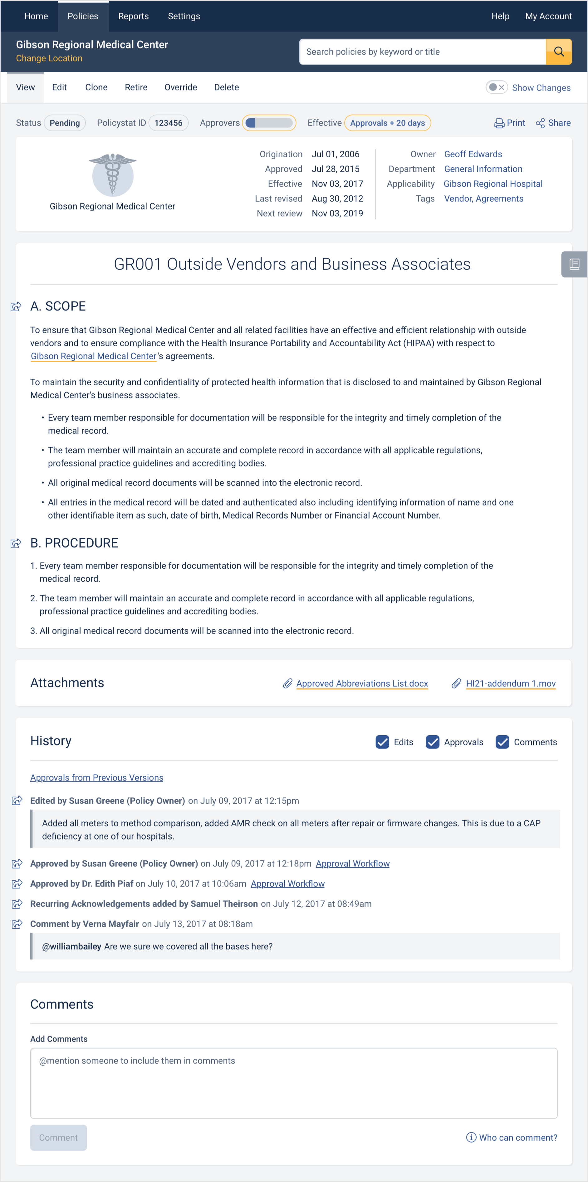 Preview of the app's improved policy view