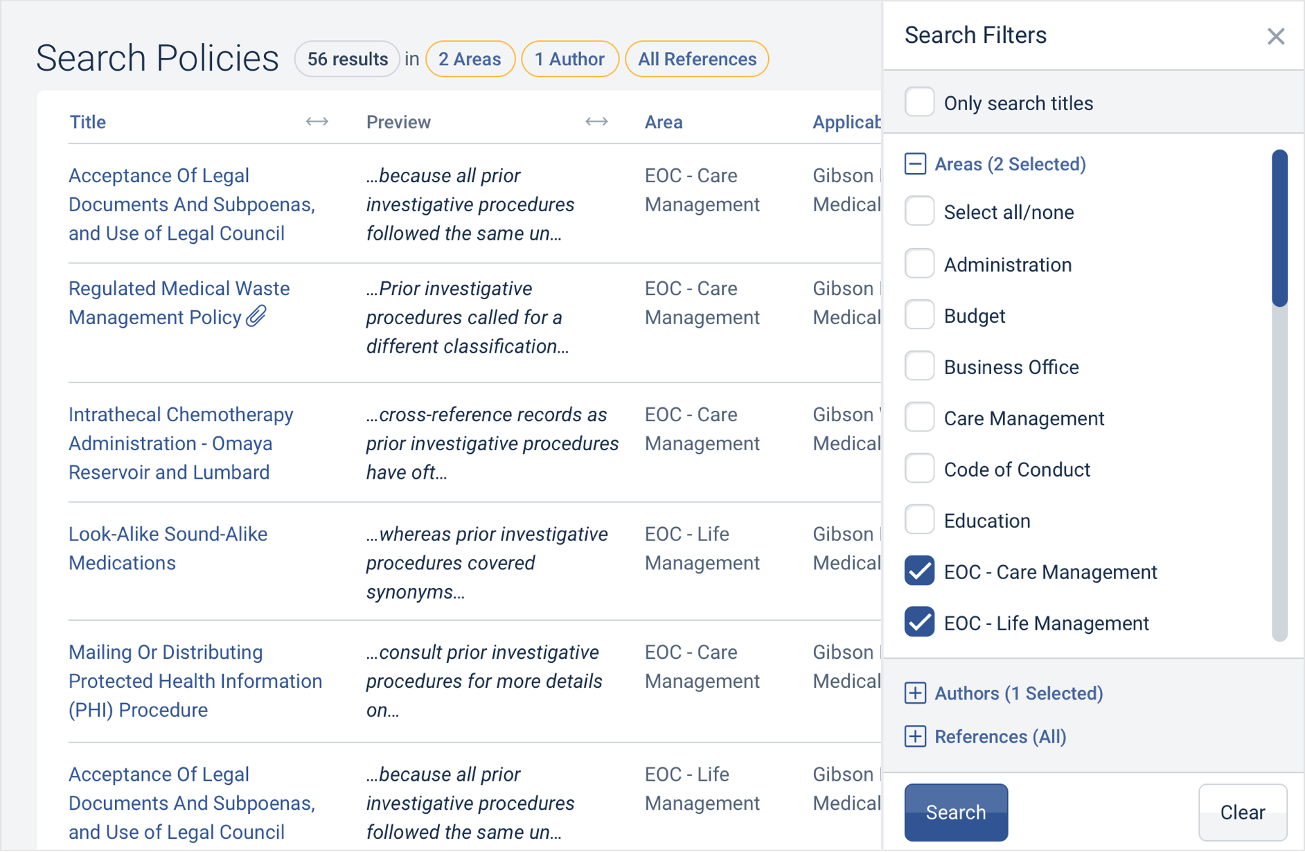 Previews of the app's improved search